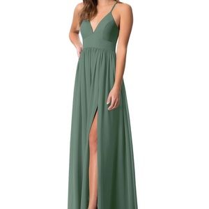 Azazie Aaida bridesmaid dress eucalyptus
